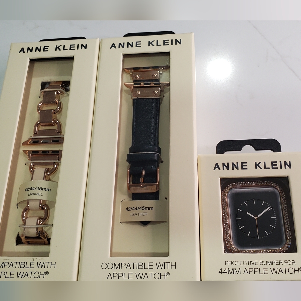 Anne Klein Apple Watch Enamel and leatLher Band fo 42/44/45 mm + Protection Bump